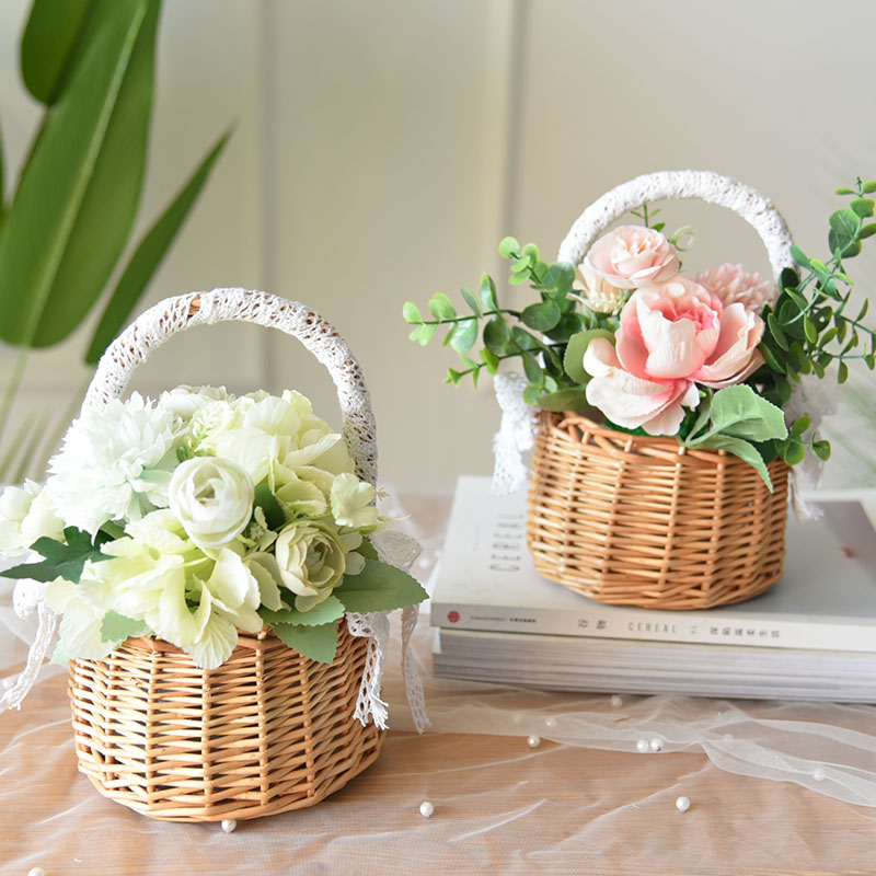 basket wicker hand-held flower basket floral flower arrangement bridal flower basket rattan mini bamboo basket storage basket