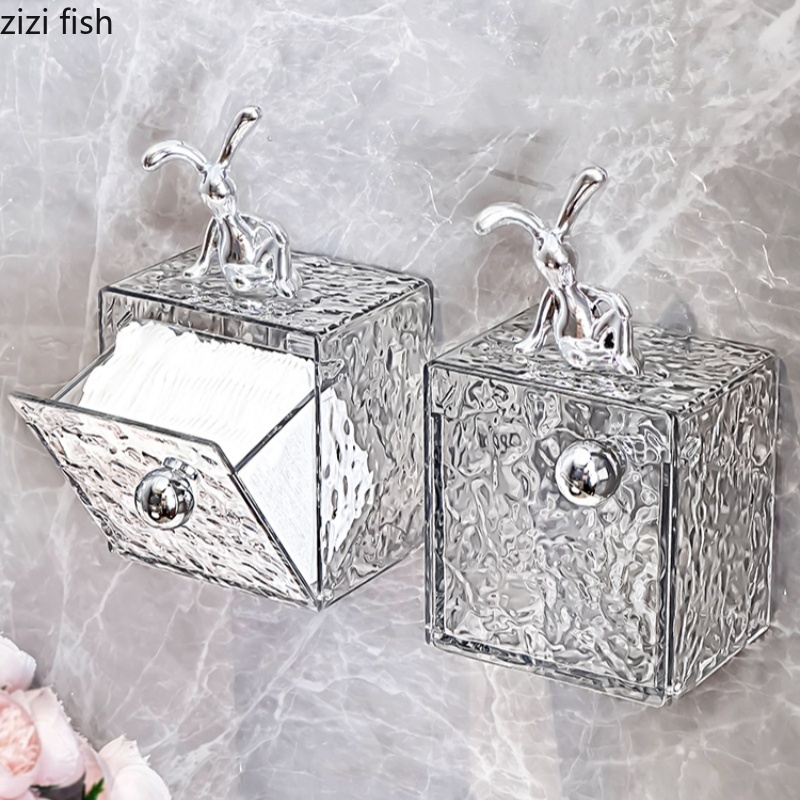 Transparent Acrylic Storage Box Wall Mounted Organizer Square Makeup Cotton Box Bathroom Storage Rack Storage Bin Shelf