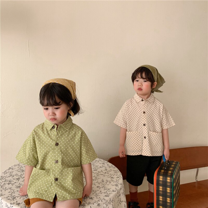Zomer Jongens En Meisjes Dot Korte Mouwen Unisex Kinderen Losse Casual Tops 2-6Y