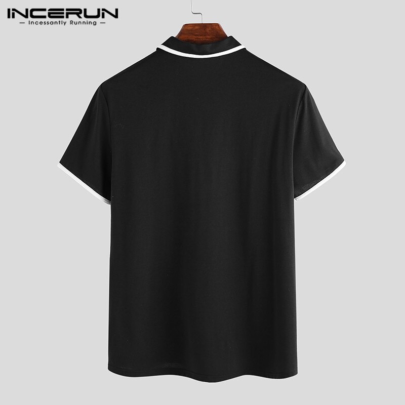 INCERUN Summer Men Shirt British Style Short Sleeve Lapel Streetwear Camisa Masculina Patchwork Breathable Summer Shirts