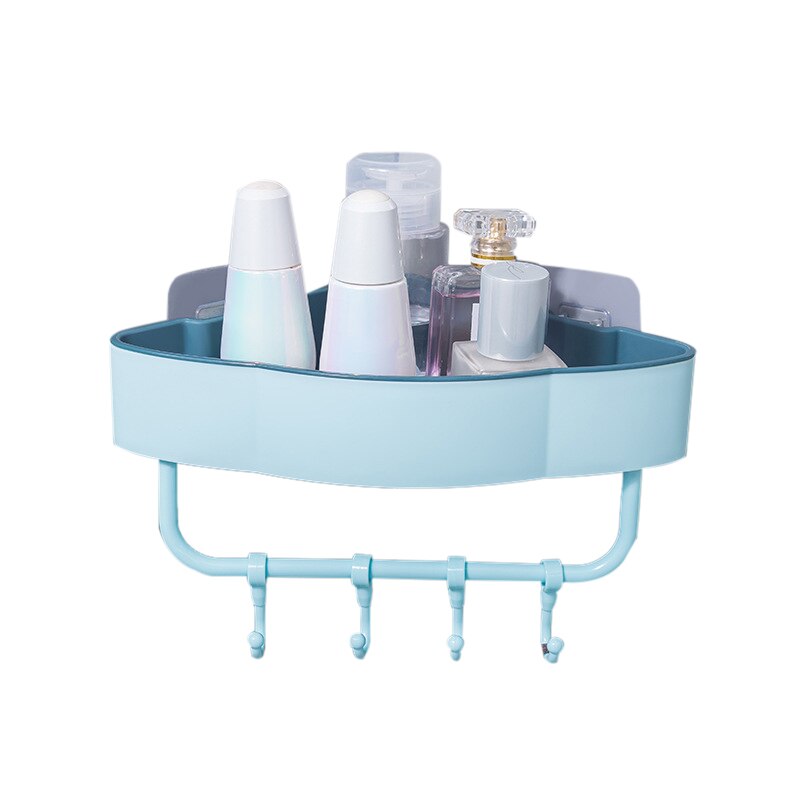 Wall Corner Shower Shelf Triangle Rack With Hook Bathroom Shelve Shampoo Shower Shelf Holder Kitchen Storage Rack Organizer: light blue