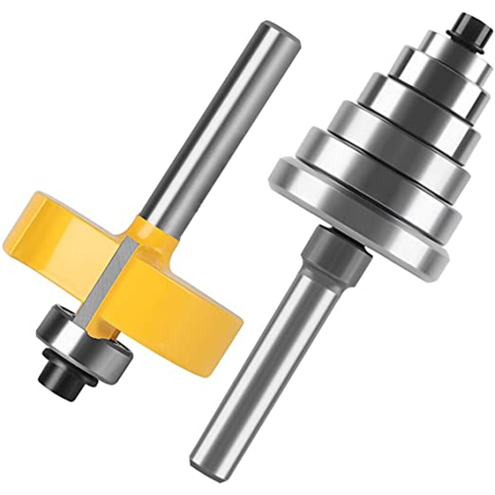 1/4” Inch Shank 1-3/8” Height Multi Rabbet Router Bit Set (6 Bearings Multiple Depths ) Interchangeable and Adjustable Bearing.