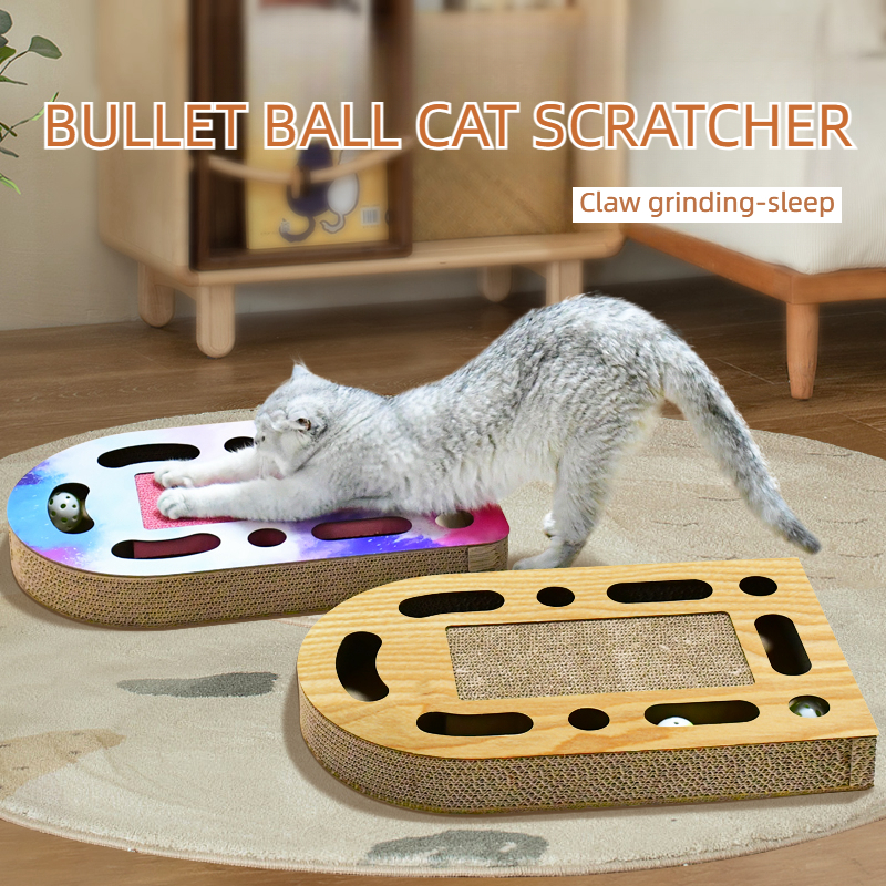 Rascador de papel de cartón corrugado para mascotas, juguete rascador para gatos con bolas de campana, almohadilla para rascar