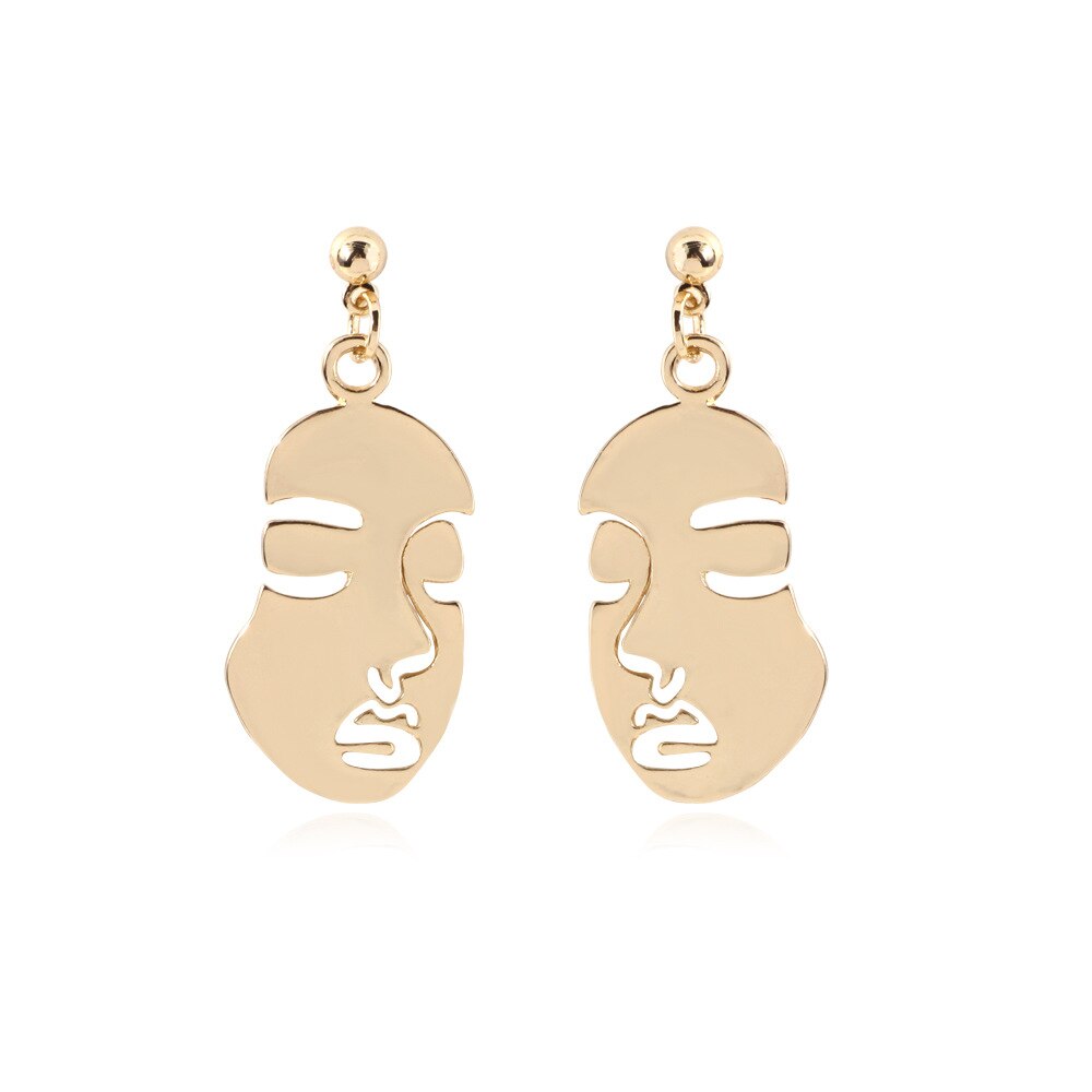 Punk Menselijk Gezicht Oorbellen Voor Vrouwen Retro Abstracte Hollow Out Verklaring Gouden Gezicht Dangle Earring Mode Vrouwelijke Sieraden: 1
