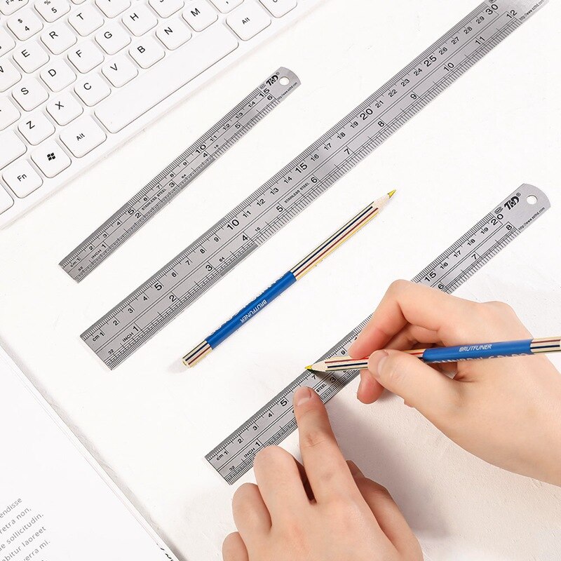 3Pcs Steel Ruler Drawing Tool Accessory 15/20/30cm Stainless Steel Metal Straight Ruler Metric Rule Precision Measuring Tool