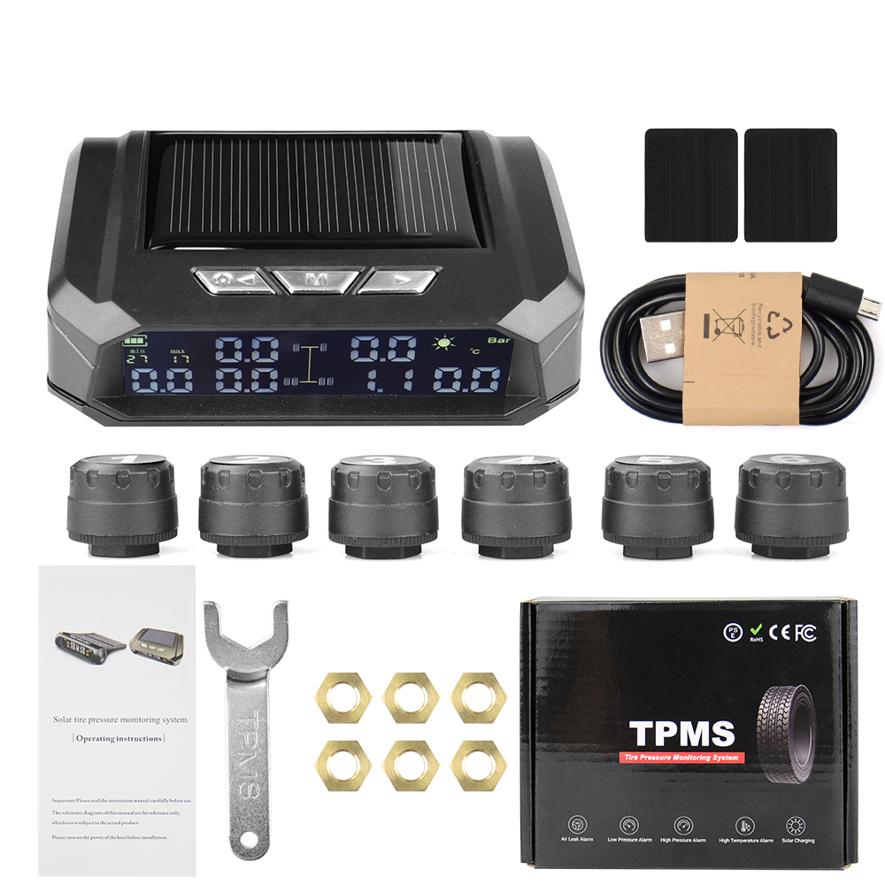 Lastbil bil tpms däcktrycksövervakningssystem automatisk display larmövervakning usb-laddning temperaturvarning med 6 sensorer: Lavendel-