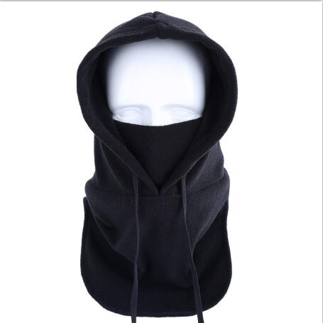 Dobbeltbrugs ski vinterhatte til mænd kvinder hætte kasket justerbar sort fleece plys hat termisk balaclava hovedbeklædning vindtæt: Sort