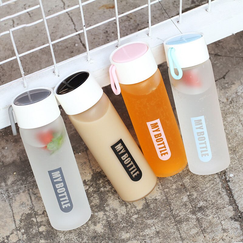 Portable Frosted Glass Water Bottle Drink Bottle Water Container Contracted Water Bottle-Cup Cup Cover Included
