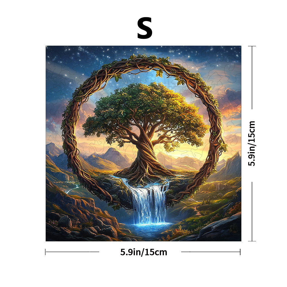 Tree of Life Waterfall River Wooden Puzzle for Adults | Uniquely Shaped Irregular Family Game – Eco-Friendly Wood Craft: WHITE