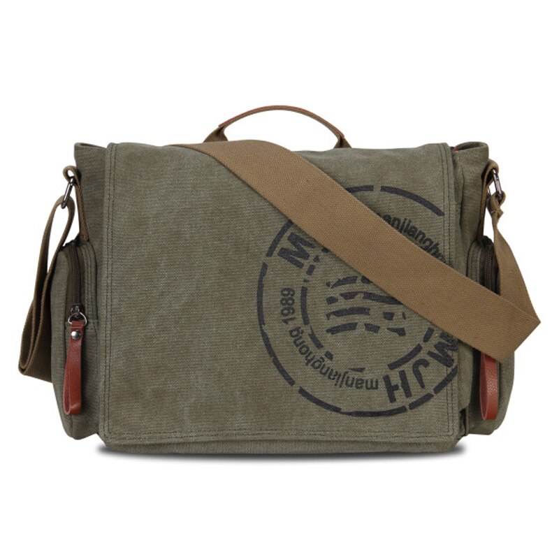 Manjianghong Leisure Canvas Men's Briefcase Bags Guaranteed Man's Shoulder Bag Business Functional Messenger Bag: Army green