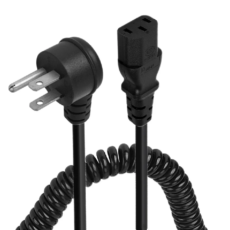 Spiralformet kveilet 7 ~ 8 m 10 ampere 125 volt 3- pinners ac-strømledning for elektronikk, tv, datamaskin, skriver, skjerm, bærbar pc og mer: Gull