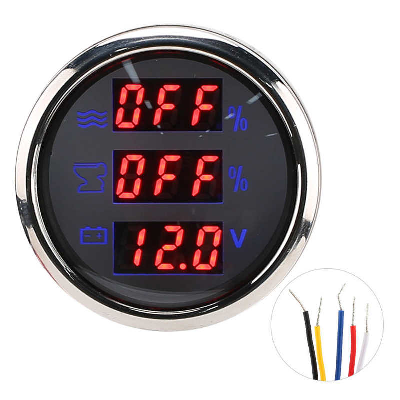 52MM/2in 3-In-1 Waterproof Digital Water Level Meter Sewage Gauge Voltage Meter Instrument 0-190Ω EU Standard: White face plate
