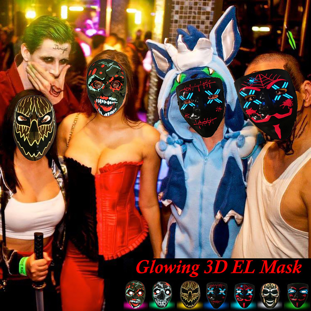 Clown Led Masker Halloween Party Masker Neon Light Up Lichtgevende Draad Purge Scary