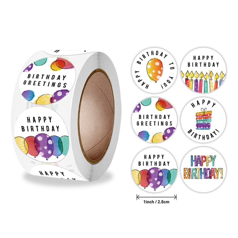 100-500pcs Cute Happy Birthday Sticker Birthday Decoration Label Sealing Balloon Cake Label Packaging Scrapbook Sticker