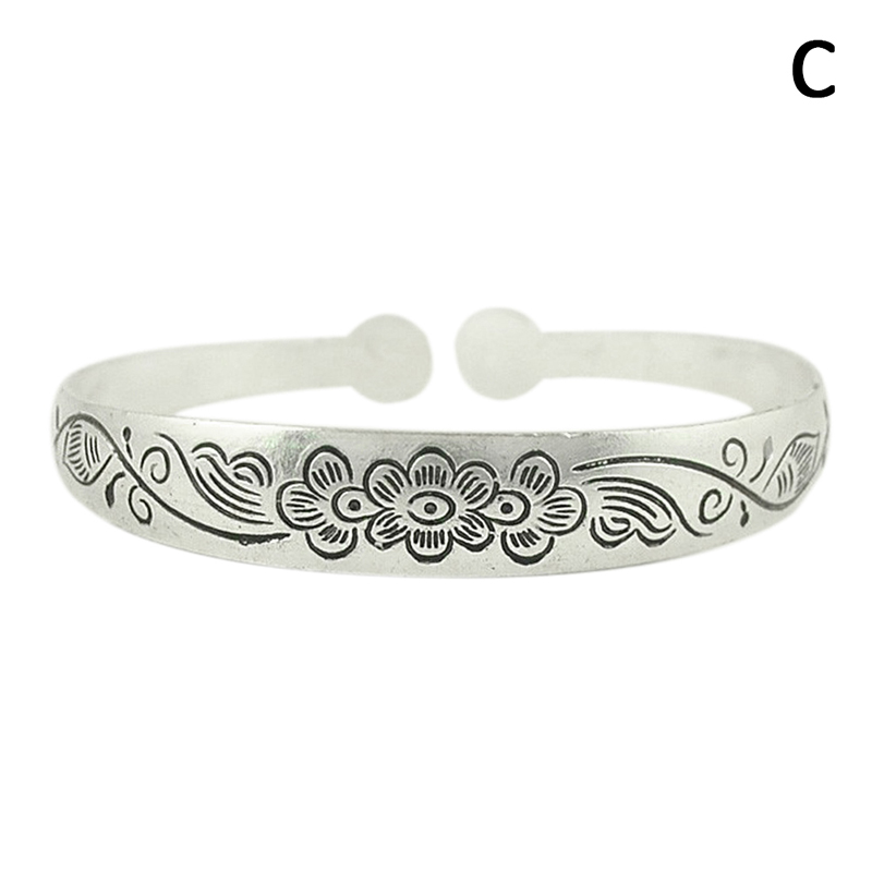 Pulseras de plata tibetanas antiguas pulseras de plata tibetana joyería de plata tibetana para mujer: C