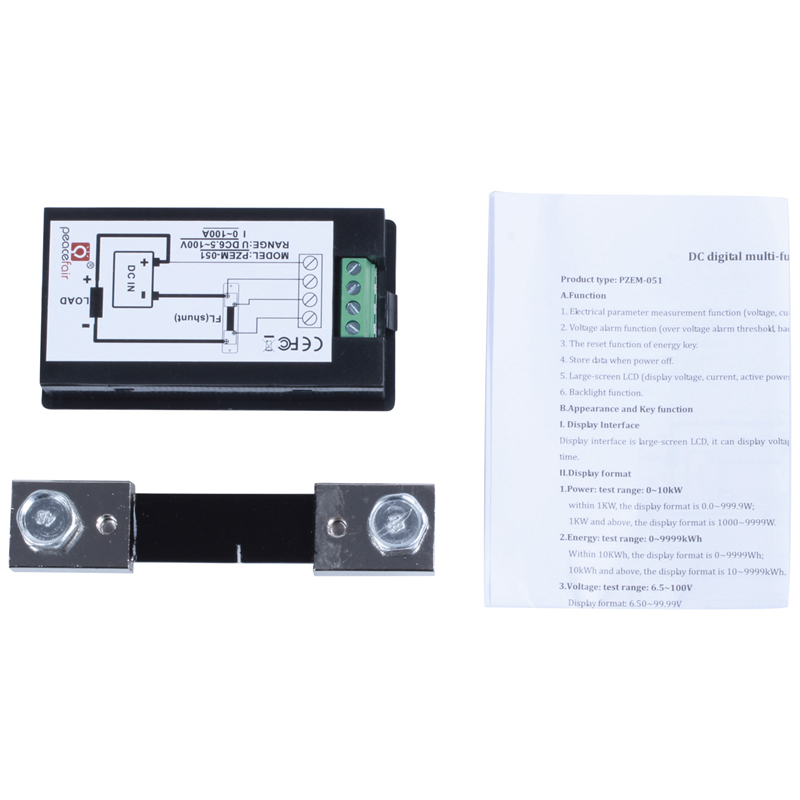 DC 6.5-100V 0-100A LCD Digital Display Ammeter Voltmeter Multimeter Volt Watt Power Energy Meter Blue with 100A/75mV Shunt