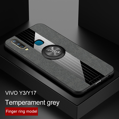 Vivo Y17 Y15 Y12 Y3 Phone Case Car Magnetic Ring Stand Cloth Stitching Back Cover Shockproof Armor Casing: For ViVO Y17 / Gray