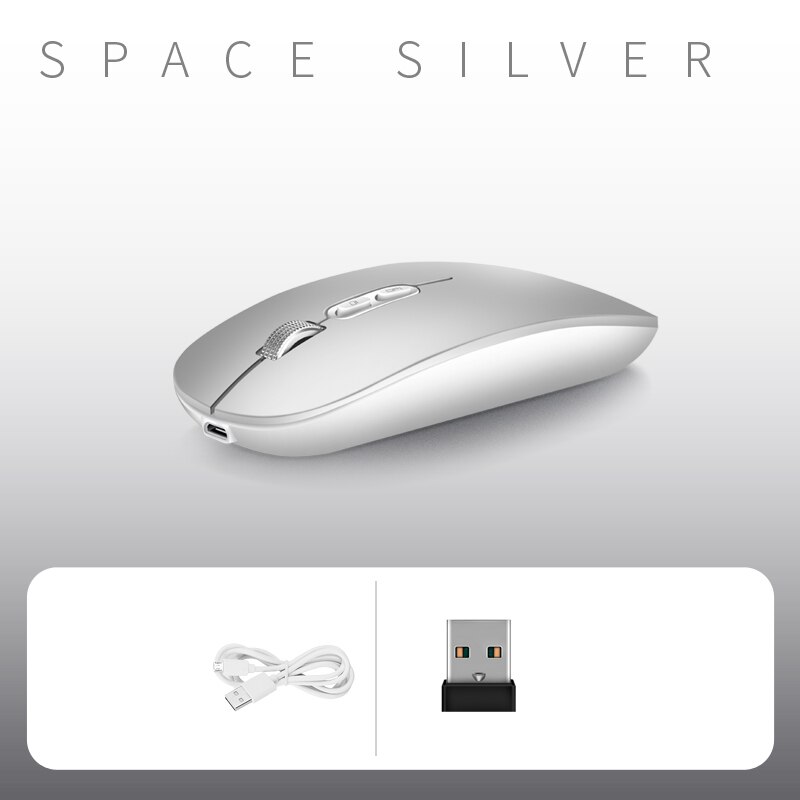 Thin M103 Rechargeable Wireless Mouse 2.4GHz Rechargeable Silent Mouse with 3 Adjustable DPI for Laptop/PC/MacBook: SILVER