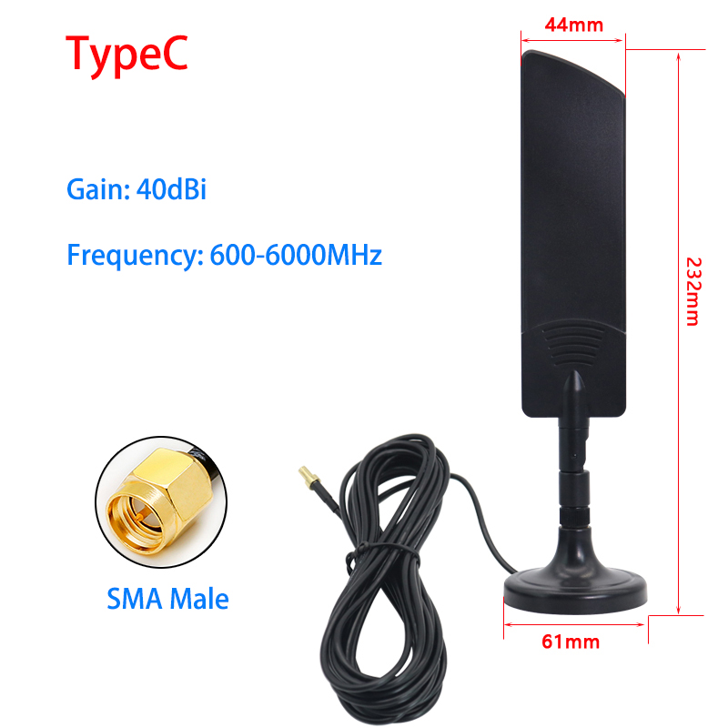 Antenă gsm 3g 4g 5g, amplificator 40 dbi, extender extern, bază magnetică,  ts9 sma mascul pentru router wifi cpe pro, amplificator de semnal 3 mcable: Negru