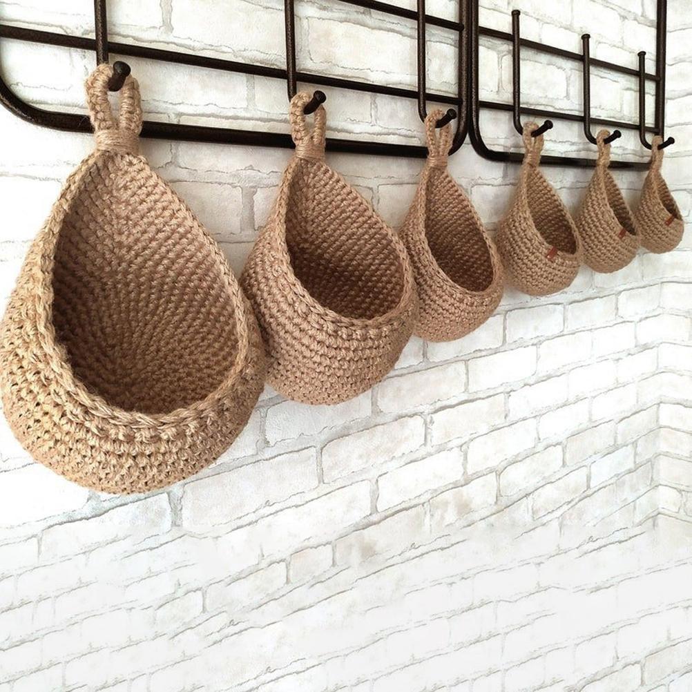 Hanging Wall Vegetable Fruit Basket Kitchen Hanging Storage Farm House Basket Bohemian Handwoven Wall Mount Fruit Veggie Basket