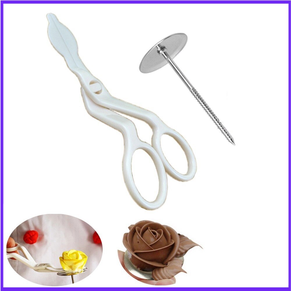 2 Stks/set Rvs Cake Bloem Naald En Plastic Schaar Bakken Cake Decorating Gereedschap Nagels Fondant Decor Bloemen Lifter