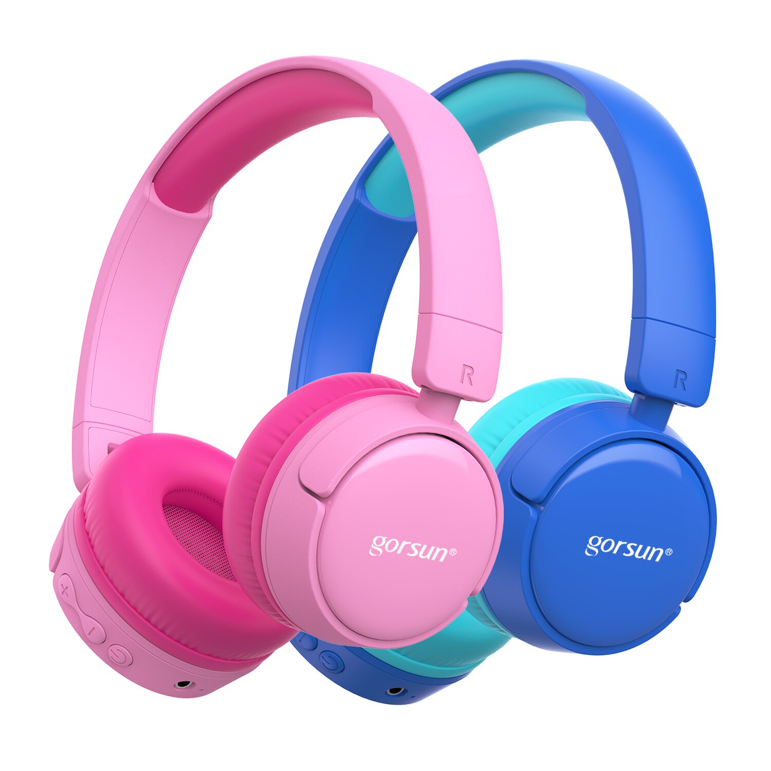 Gorsun Draadloze Kids Hoofdtelefoon Met 85dB Volume Regulator, opvouwbaar Bluetooth Stereo Over-Ear Kids Headsets Voor Jongens En Meisjes: pick and blue