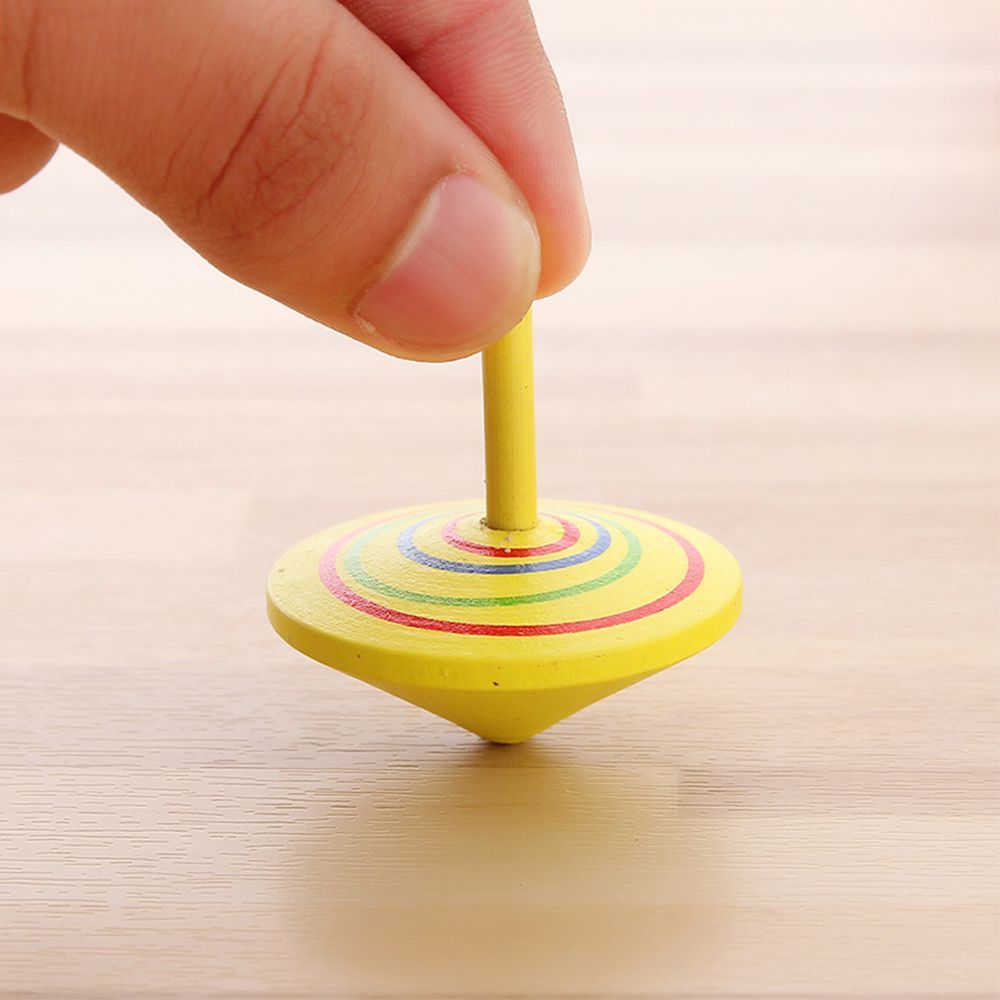 Funny Multi-color Children Leisure Spinning Top Wooden Hand Spinning Rotate