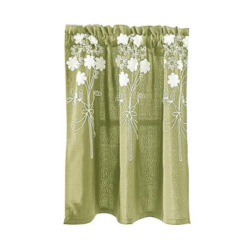 Solid Color Flower Pattern Kitchen Short Curtain Valance Drape Window Home Decor: Green / S