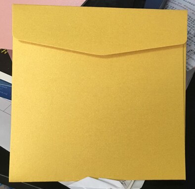 50pcs- Pearl Paper Square Envelope 14x14cm Wedding Invitation Envelopes Handkerchief Special Invitation: gold yellow