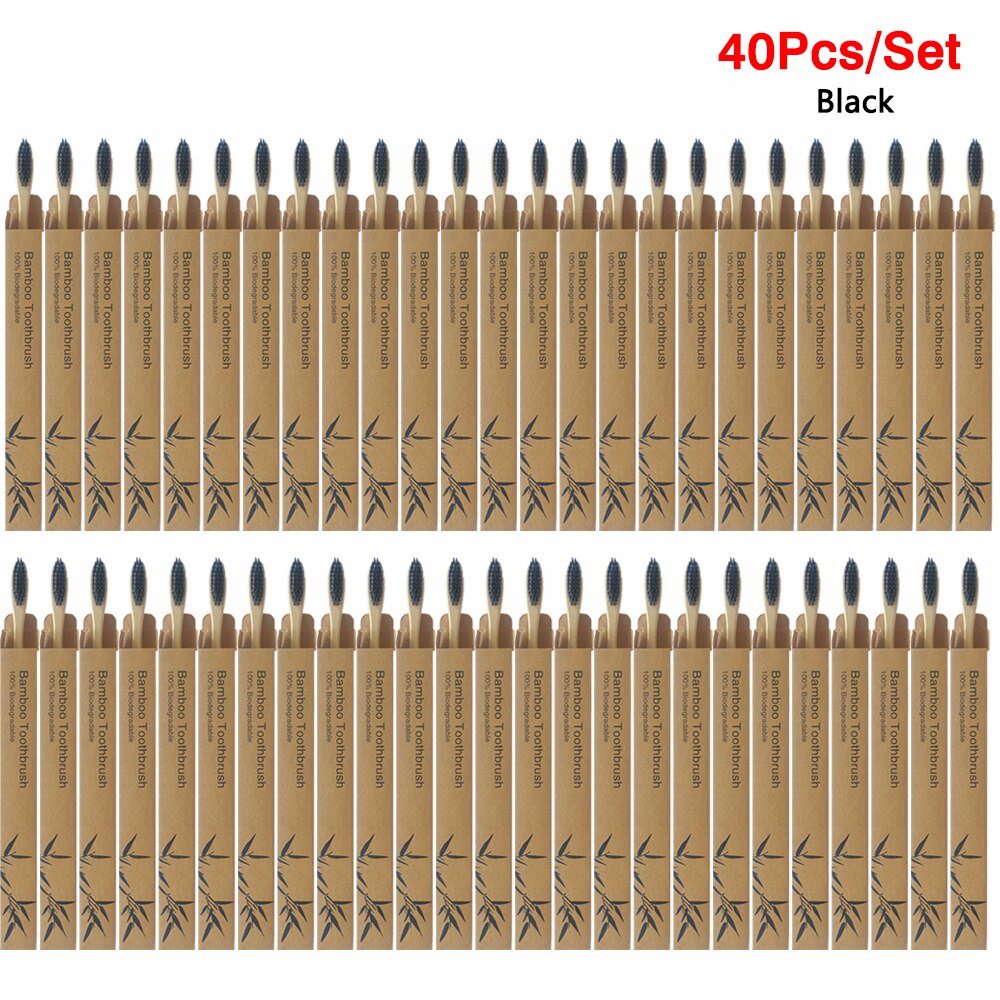 40 Pack Zahnbürste Umweltfreundliche Regenbogen Bambus Weiche Fibre Zahnbürste Biologisch Abbaubar Zähne Pinsel Solide Bambus Griff Zahnbürste: Black