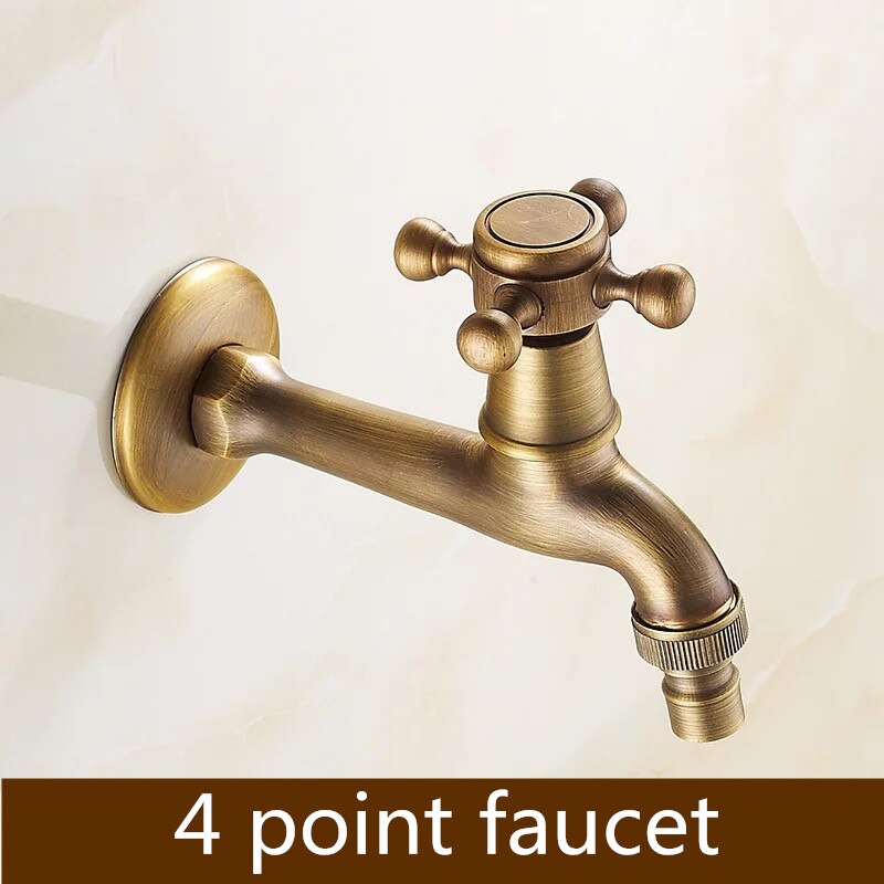 Bathroom Bibcock Antique Brass Carved Pattern Wall Mount Single Cold Retro Taps Outdoor Garden Washing Machine Mop Toilet Faucet: E-04