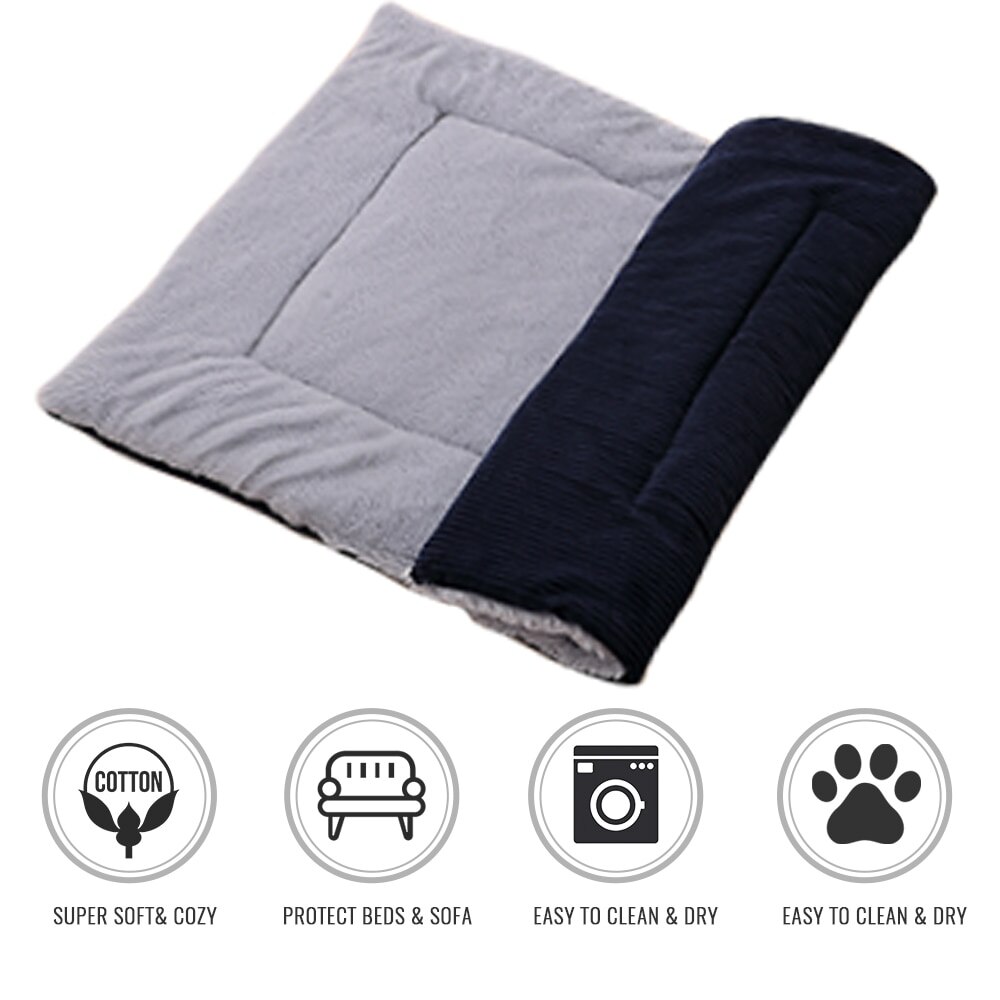 Grote Hond Bed Mat Ademend Hond Bedden Winter Thicken Warm Kat Hond Deken Slapen Cover Handdoek Voor Small Medium Large hond Huis: Corduroy Dark blue / 75x55cm