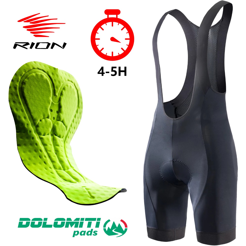 RION-pantalones cortos de Ciclismo para Hombre, con Culotte pechera, con interfaz elástica®Mallas transpirables para bicicleta de montaña, pantalones cortos con almohadilla de GEL