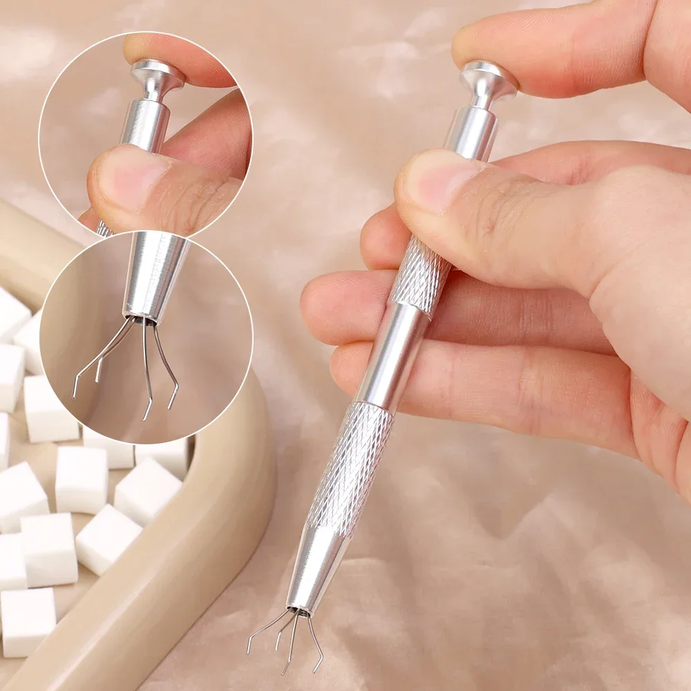 mini spugna quadrata per chiodo arte con 4 artigli Spugna per unghie impostato di afferrare in metallo Spugne sfumate per fard multiuso Strumenti per manicure di bellezza