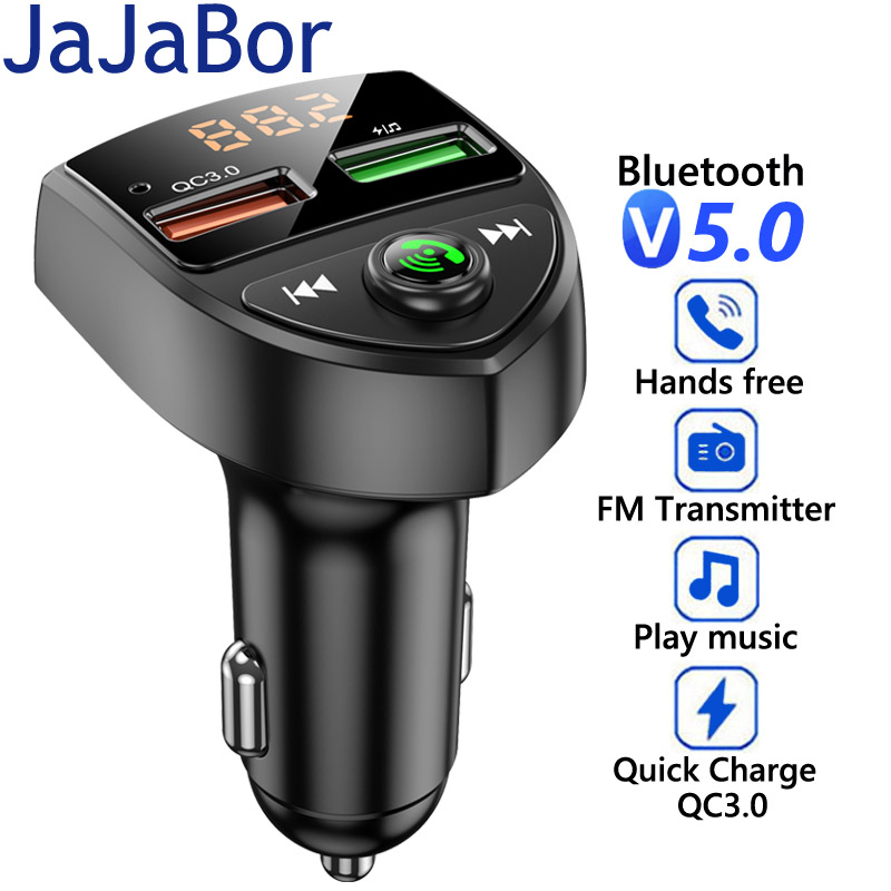 Jajabor Fm-zender Audio Ontvanger Auto MP3 Speler QC3.0 Snel Opladen Handsfree Bluetooth-Compatibel 5.0 Carkit Fm Modulator