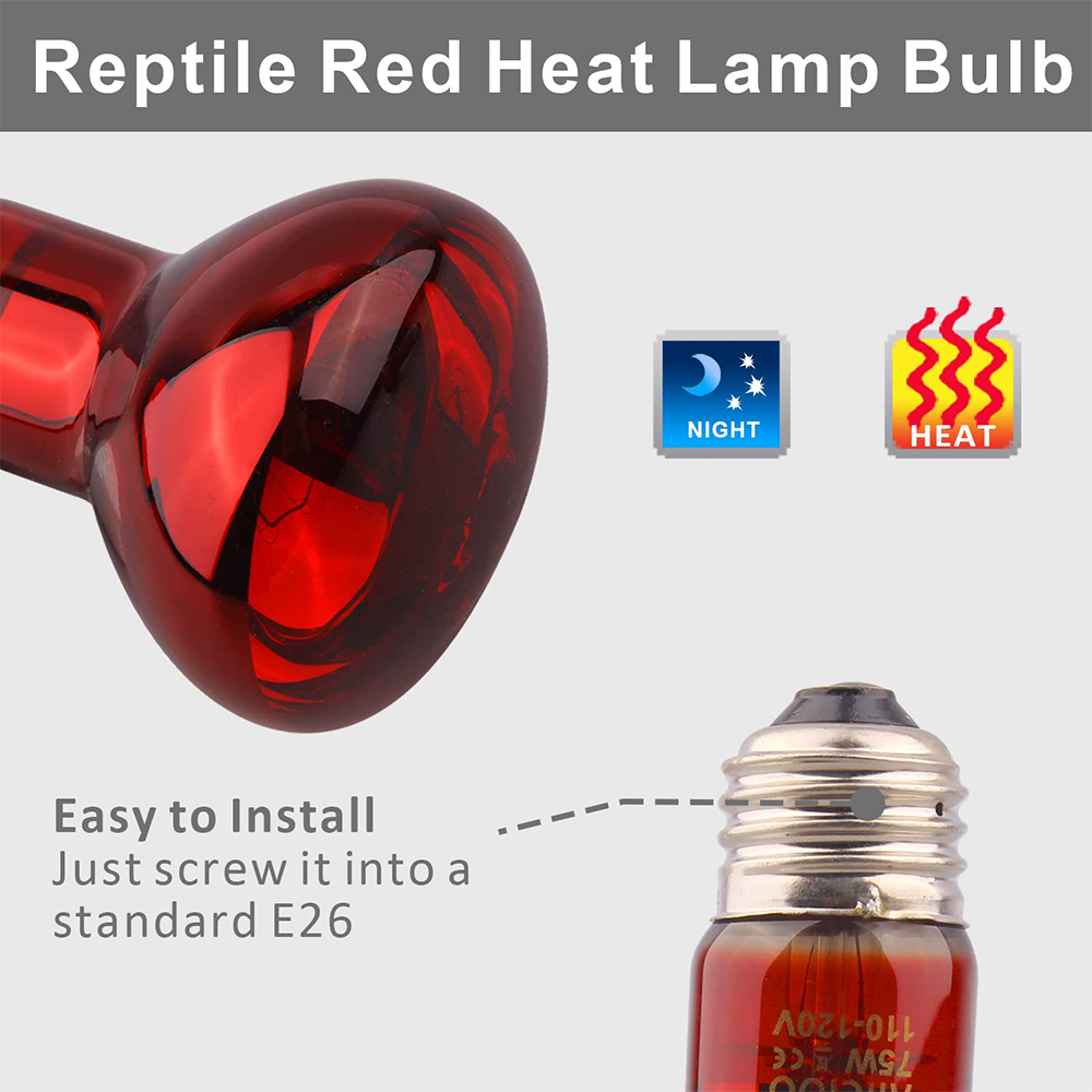 Lampe chauffante rouge 220-240V, 25W 50W 75W 100W, ampoule d'isolation infrarouge pour Reptiles amphibiens, serpent, lézards, bétail
