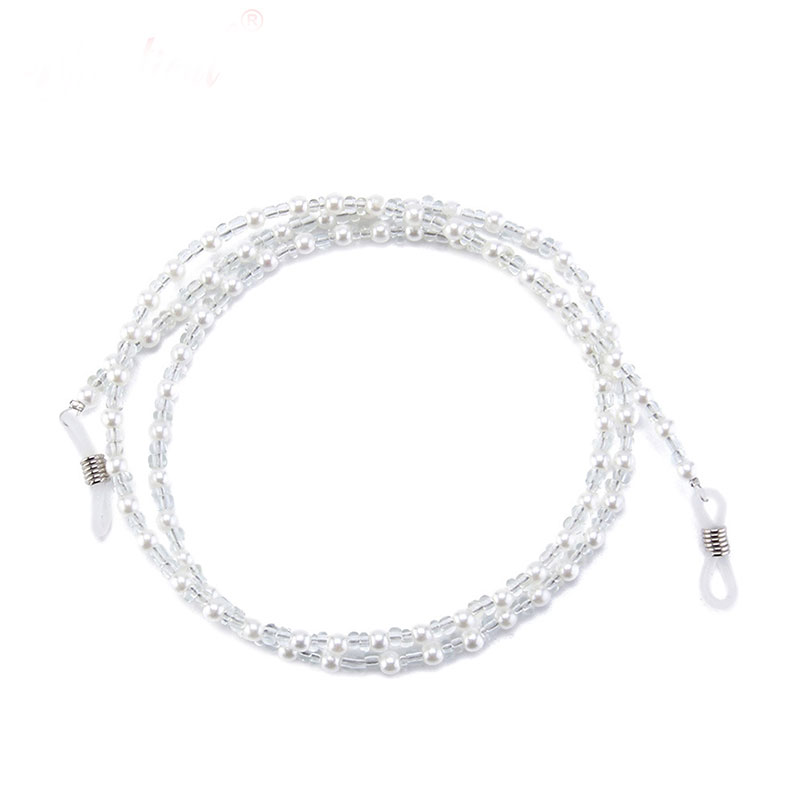 Luxus Glas Faux Perle Perlen draussen Brille Sport Seil Brillen Hängende Kette Sonnenbrille Schlüsselband Schnur Halsband Kette Schnur: Weiß