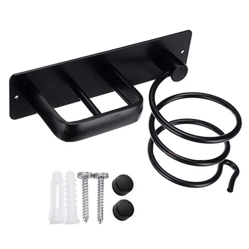 Soporte para secador de pelo de baño, organizador de pared, soporte para plancha de pelo, estantes de almacenamiento, accesorios: 2-black