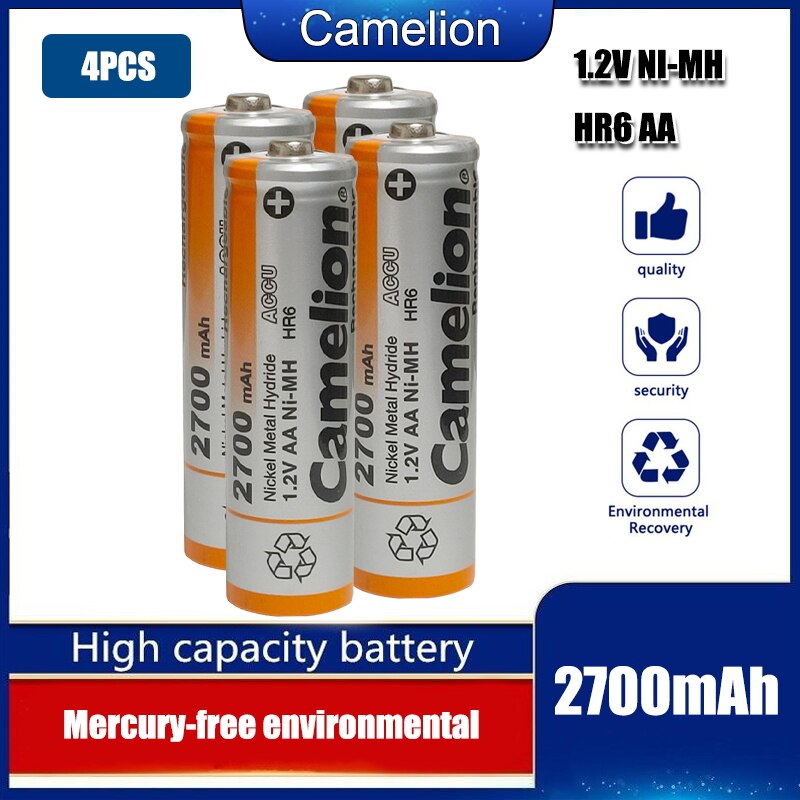 Camelion 2700mAh 1.2V AA Battery NiMH Ni-MH Rechargeable Battery Low self discharge high capacity: 4pcs