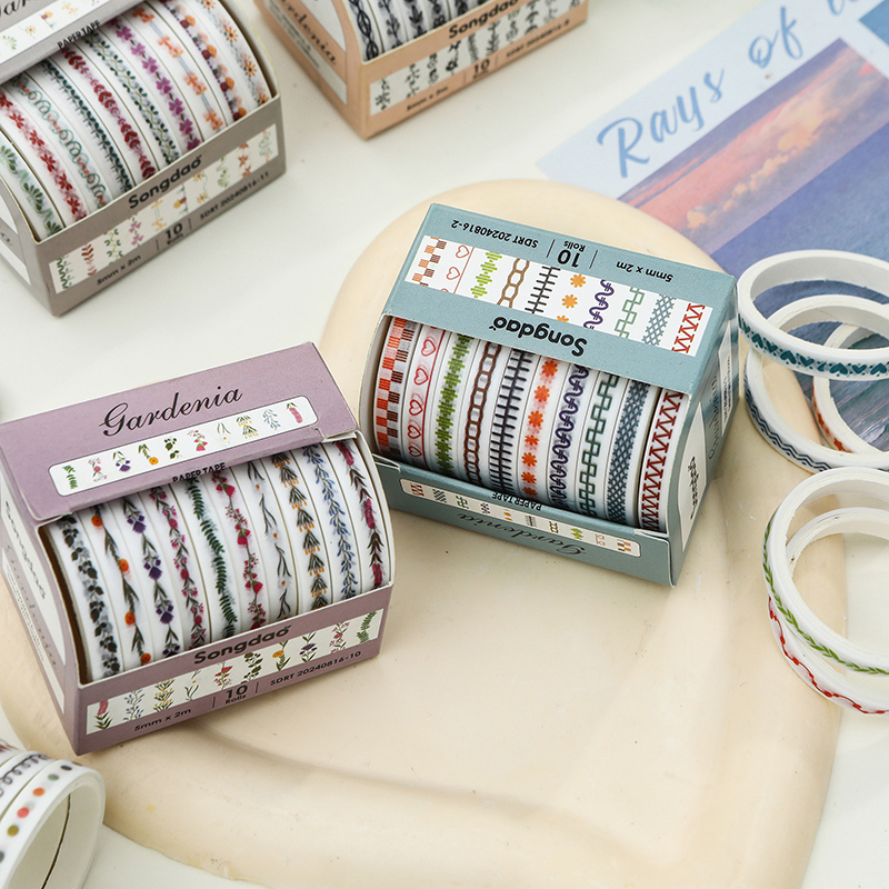 10Rolls Slim Basic Washi Tape Scrapbooking Supplies Washi Tape Set Rainbow Cinta Adhesiva Decorativa Journal Diary Washi Tapes