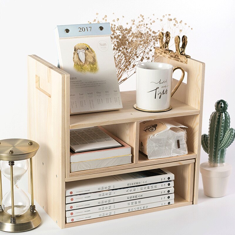Large DIY Wooden Book Shelves Desk Organizer Office School Desk Accessories Organizer Tray Book Holder Storage Tray Makeup
