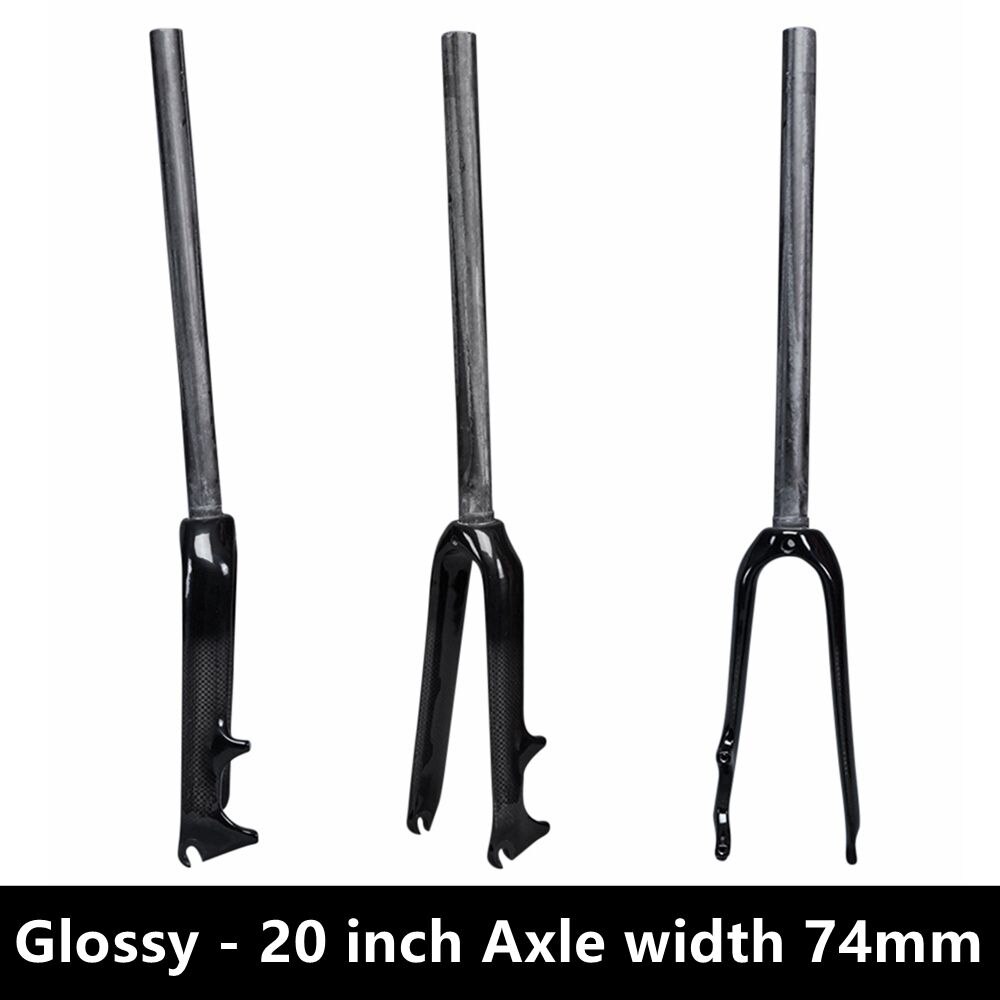 Glanzende/matte 3k carbonvezel opvouwbare bmx-fietsvork voorvork 14 16 18 20 22 inch stuurbuis 28.6mm schijfremmen: Glans 20 inch 74mm
