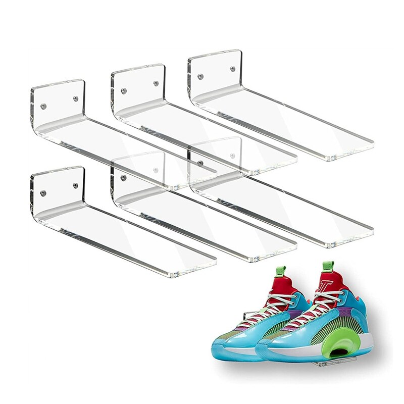 6 pacote de acrílico flutuante sneaker prateleiras transparente sapato exibir suporte decoração do quarto para exibição collectible sapato &amp; sneaker