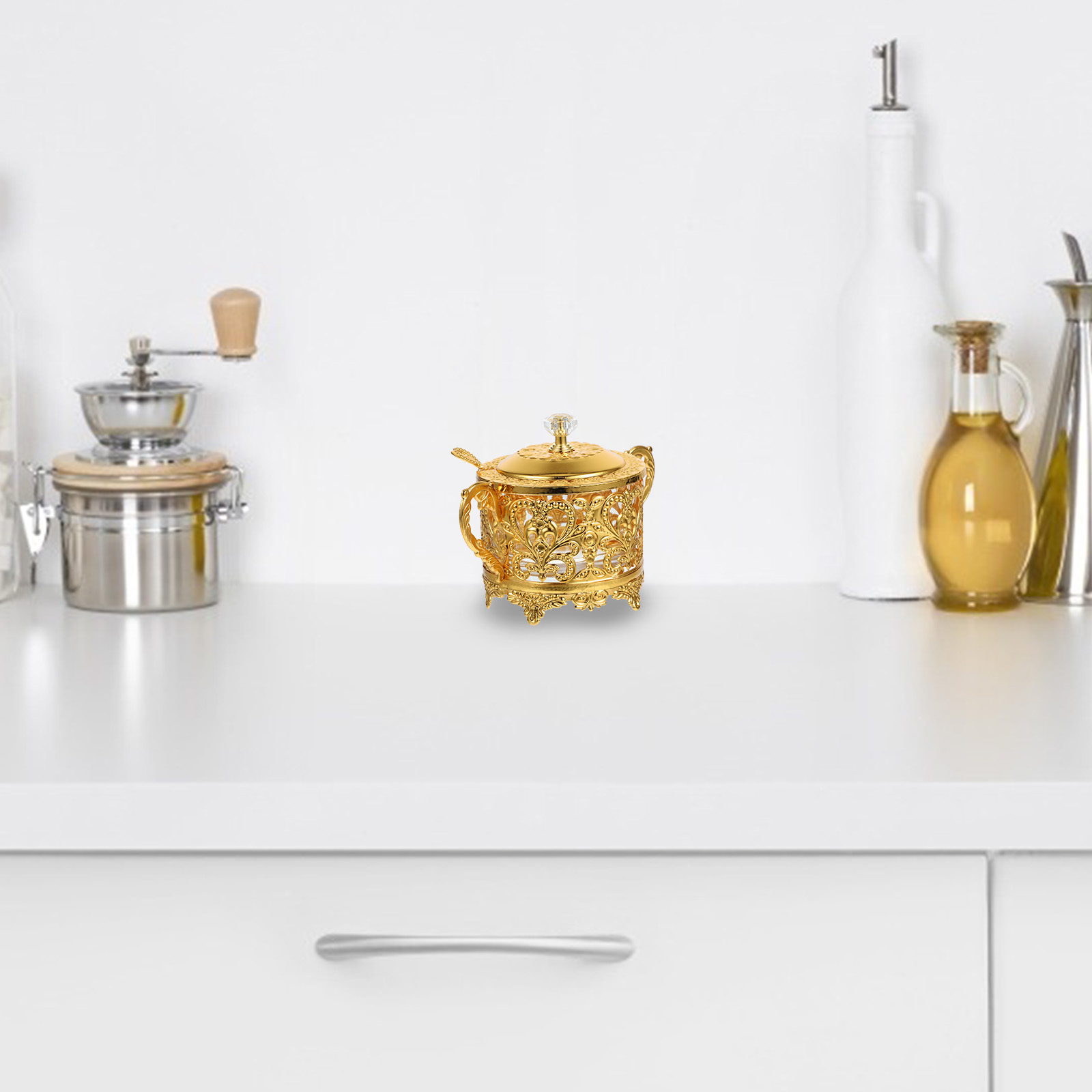 Förvaringstank kryddburk barnmatsbehållare med lock kaffe gräddburkar glas skrivbord