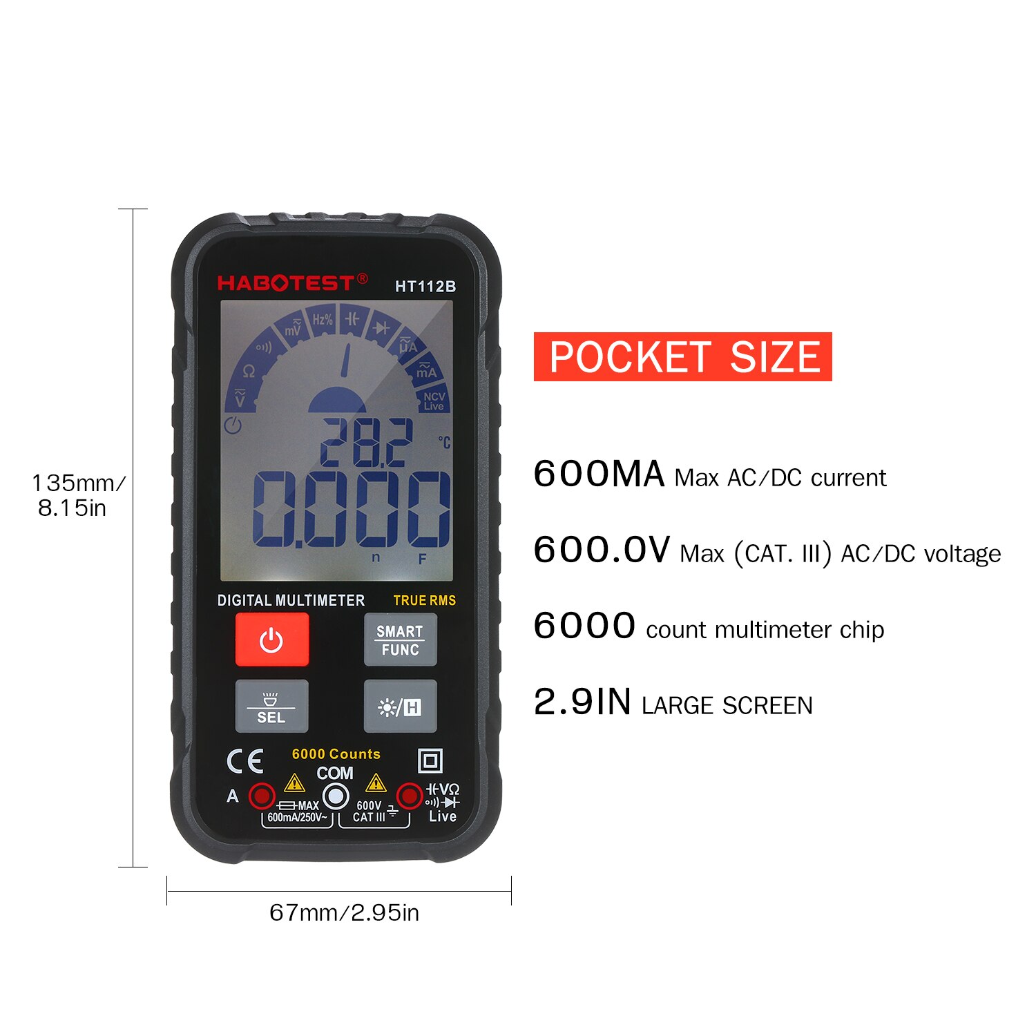 6000 Counts Digital Multimeter Voltmeter Ammeter Ohmmeter Tester AC/DC Test Diode Frequency Capacitance Continuity NCV Live Line