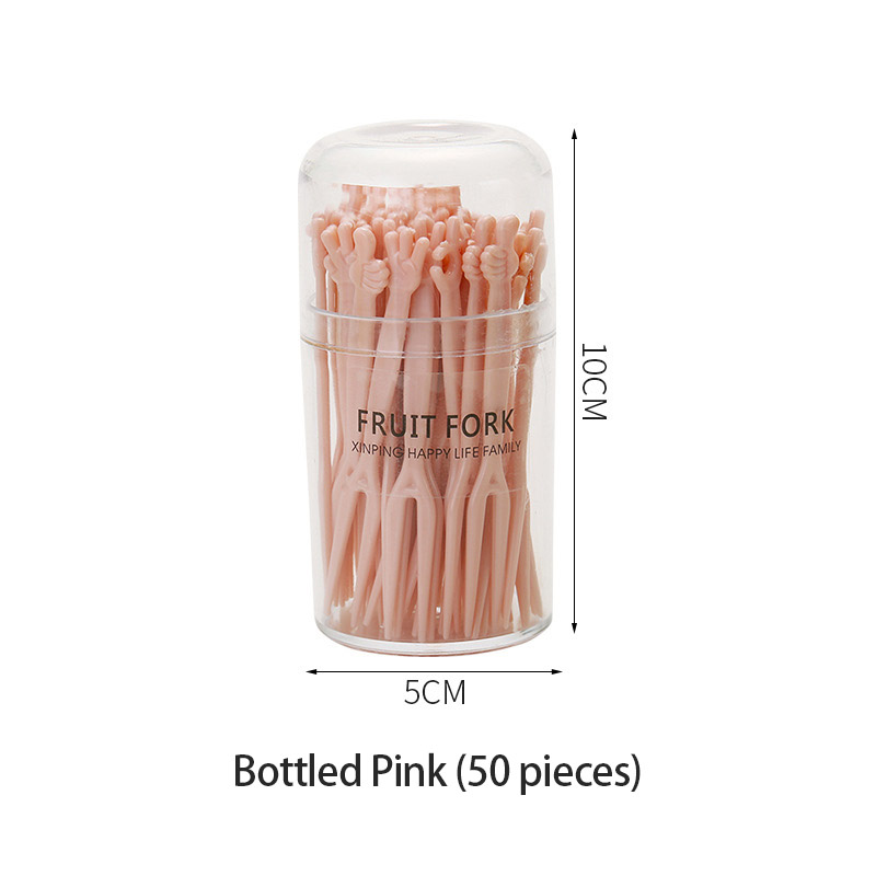 50 Pcs Fruit Fork Set Fruit Sign Disposable Plastic Two Teeth Household Fruit Cake Dessert Fork Small Fork Disposable Fruit Fork: 04