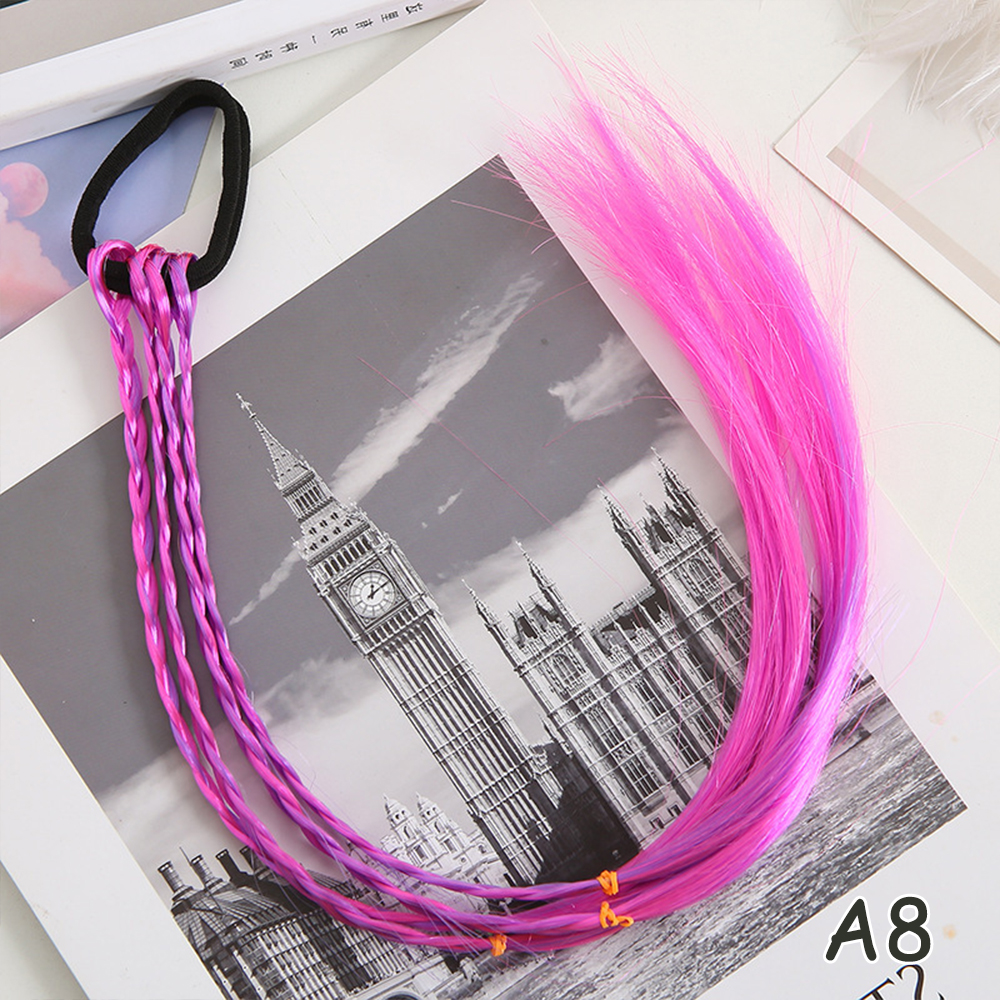 Extensiones de cabello con trenzas coloridas sintéticas con bandas de goma, coleta trenzada de arcoíris, accesorios para el cabello para niñas: T4/27/30