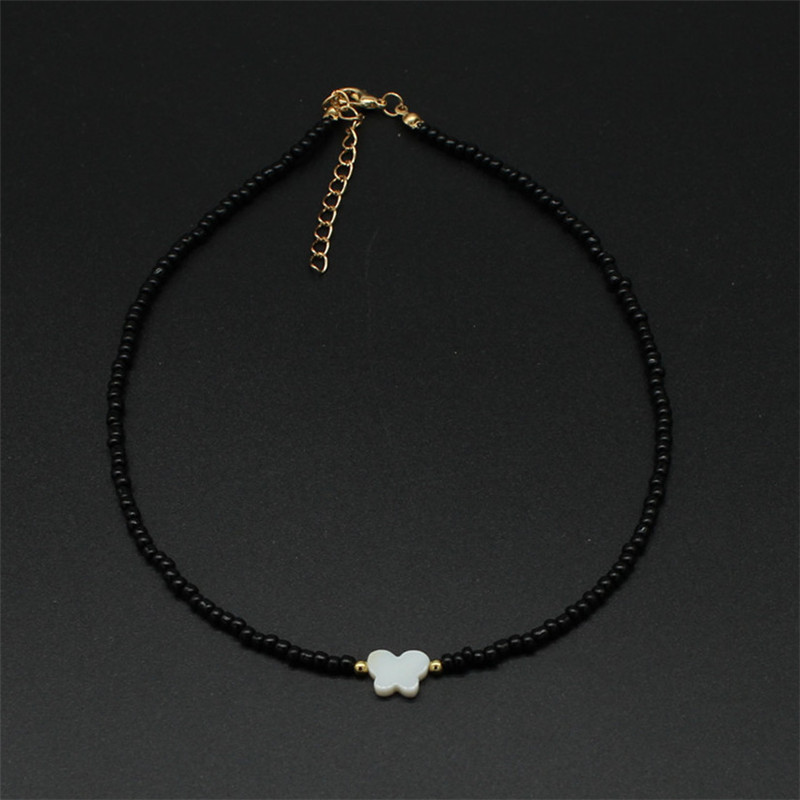 Colorful Beads Choker Women Shiny Pearl Shell Butterfly Pendant Necklace Double Layer Clavicle Chain Jewelry Accessories: 5