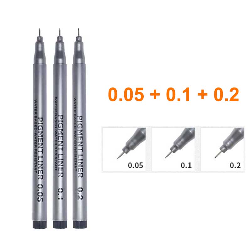 3/5/9 Pcs Painting Needle Pens Art Markers Fast Dry Water Based School Drawing Sketching Journal Writing Stationery Supplies: 0.05 0.1 0.2