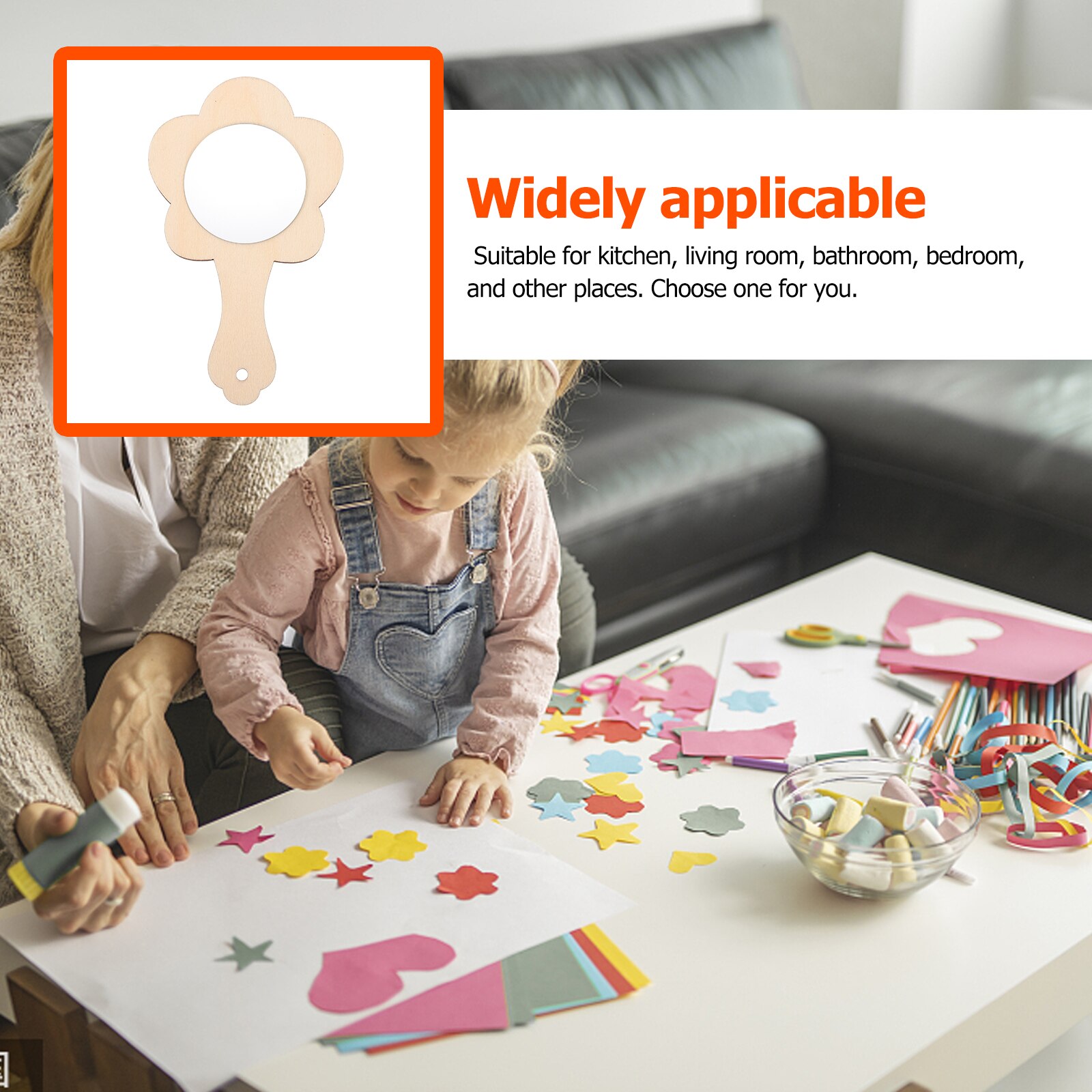 10pcs DIY Mirror Blank Unique Party Kids DIY Painting DIY Wooden Mirror Unfinished Handheld Mirror